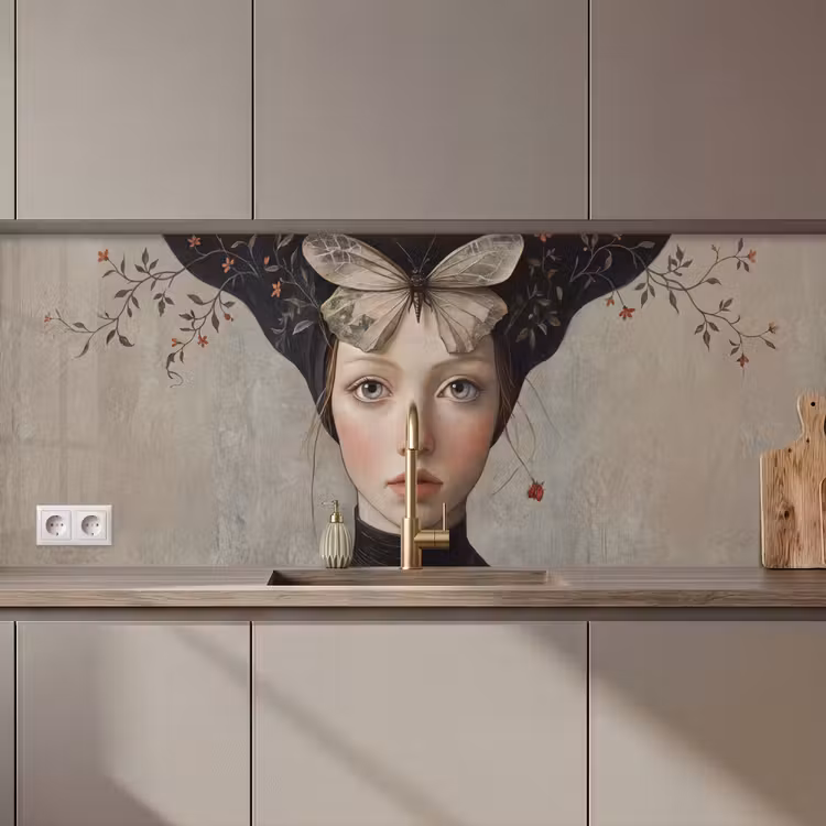 Woman - Butterfly - Art - Classic - Muted keuken achterwand 2 middel zz_3dshopping