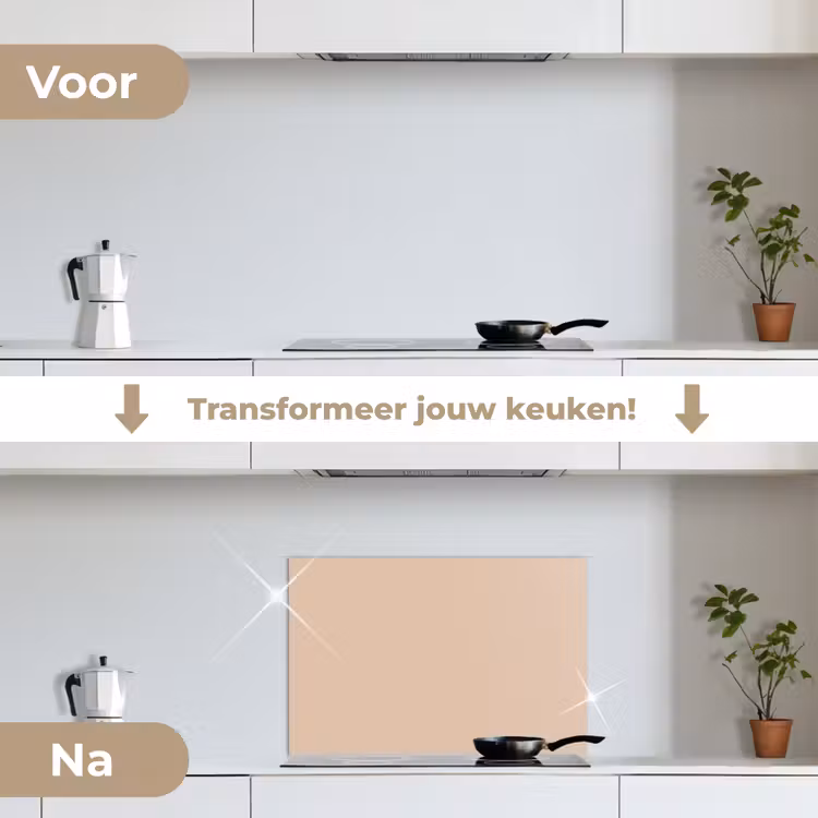Zachte Zandgloed keuken achterwand spatscherm klein -voor_na_NL