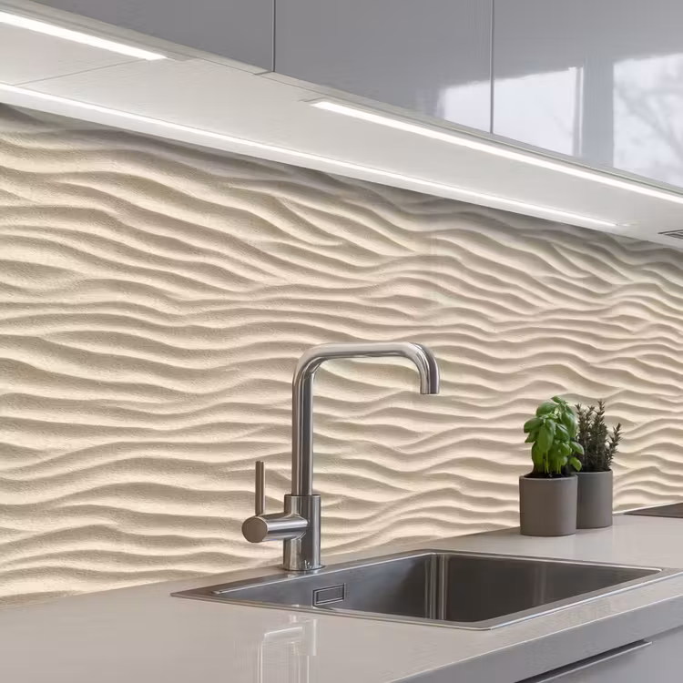 Zand - Golven - Beige keuken achterwand 2 middel 871 -3d_schuin