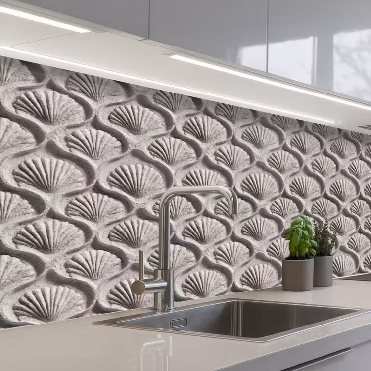 Zand - Schelpenvorm - Grijs keuken achterwand 2 middel 871 -3d_schuin