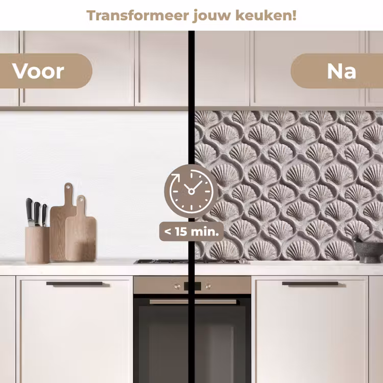 Zand - Schelpenvorm - Grijs keuken achterwand 2 middel 871 -voor-na2_NL