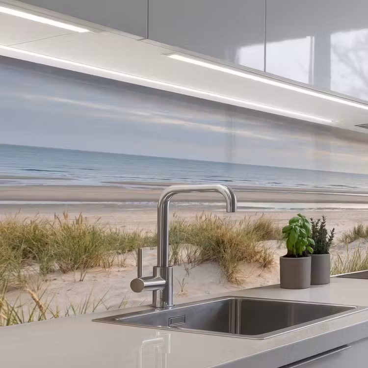 Zandstrand - Bewolkt - Duinen keuken achterwand 2 middel -3d_schuin