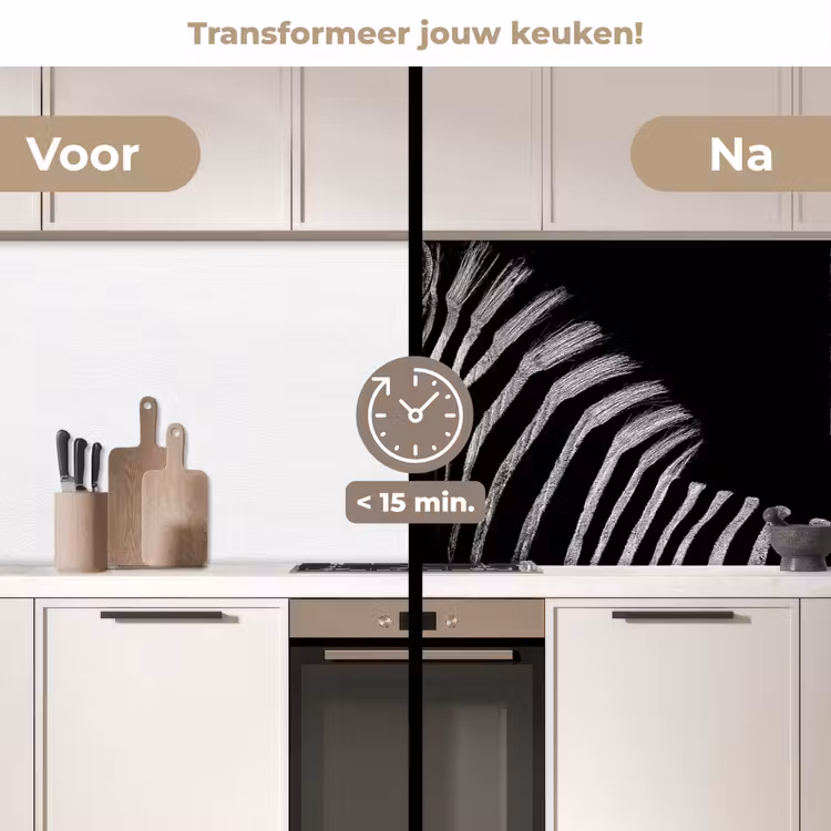 Zebra - Dier - Zwart keuken achterwand 2 middel -voor-na2_NL
