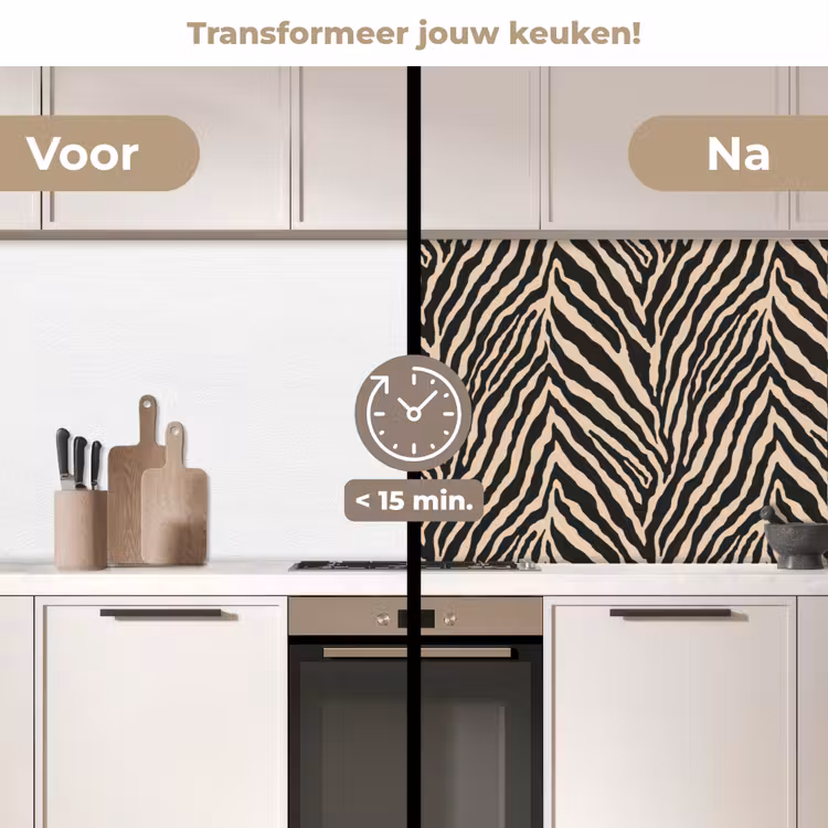 Zebra - Klassiek - Zwart keuken achterwand 2 middel 871 -voor-na2_NL