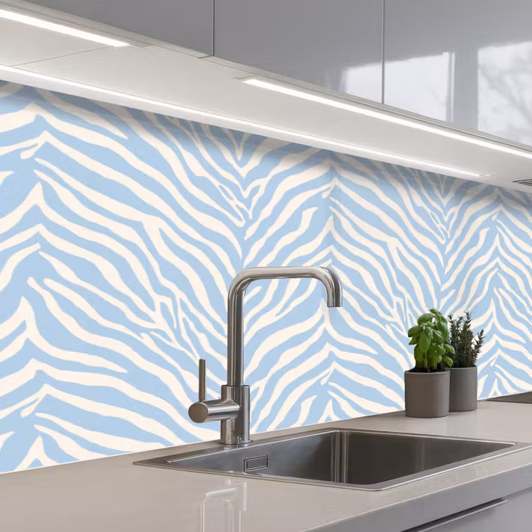 Zebra - Motief - Blauw - Wit keuken achterwand 2 middel 871 -3d_schuin