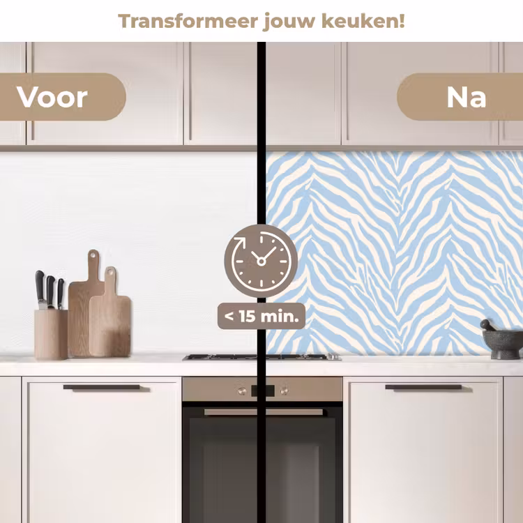 Zebra - Motief - Blauw - Wit keuken achterwand 2 middel 871 -voor-na2_NL