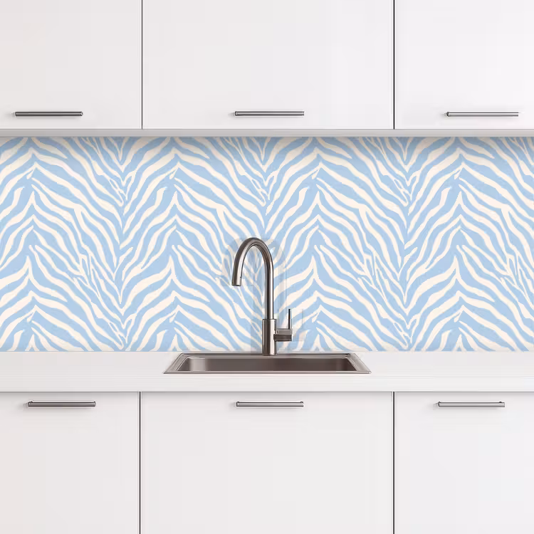 Zebra - Motief - Blauw - Wit keuken achterwand 2 middel 871 -3d