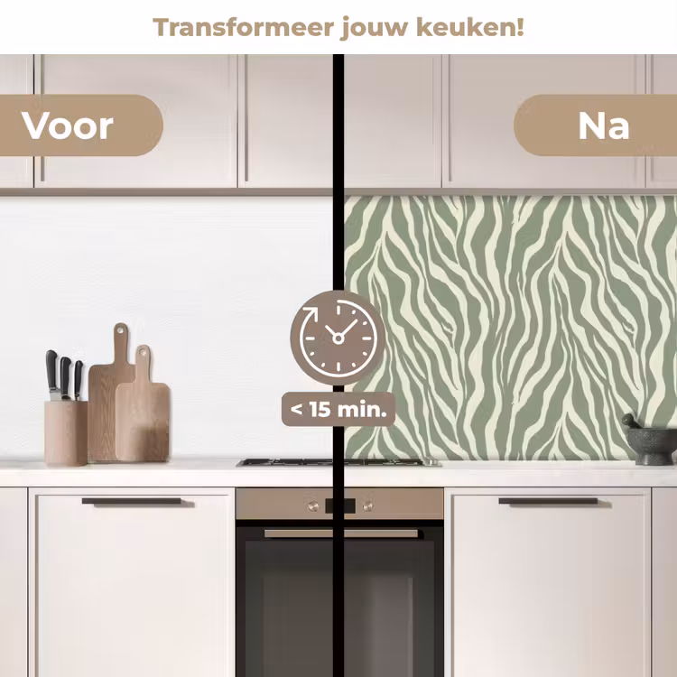 Zebra - Motief - Groen keuken achterwand 2 middel 871 -voor-na2_NL