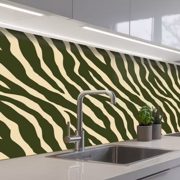 Zebra - Patroon - Groen keuken achterwand 2 middel 871 -3d_schuin