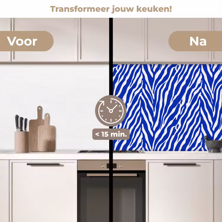 Zebra - Patroon - Kobalt - Blauw keuken achterwand 2 middel 871 -voor-na2_NL