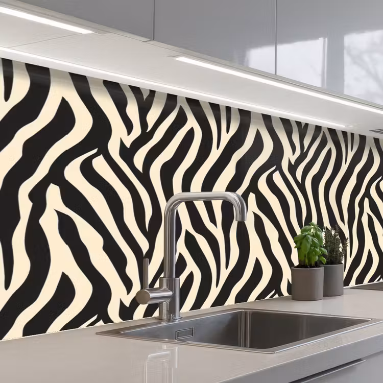 Zebra - Print - Klassiek - Zwart keuken achterwand 2 middel 871 -3d_schuin