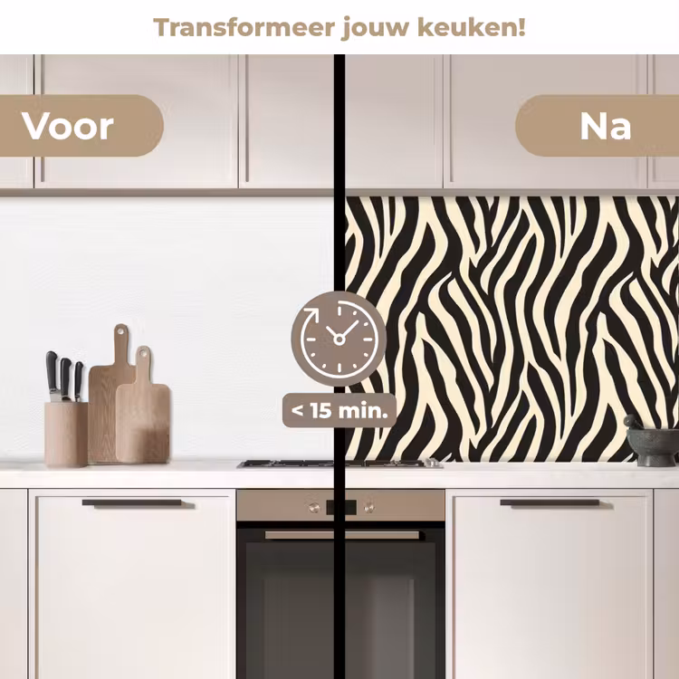 Zebra - Print - Klassiek - Zwart keuken achterwand 2 middel 871 -voor-na2_NL