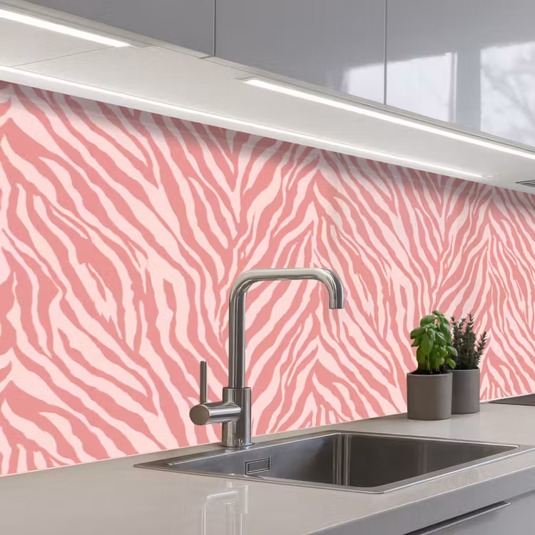 Zebra - Print - Roze keuken achterwand 2 middel 871 -3d_schuin