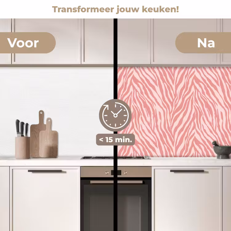 Zebra - Print - Roze keuken achterwand 2 middel 871 -voor-na2_NL