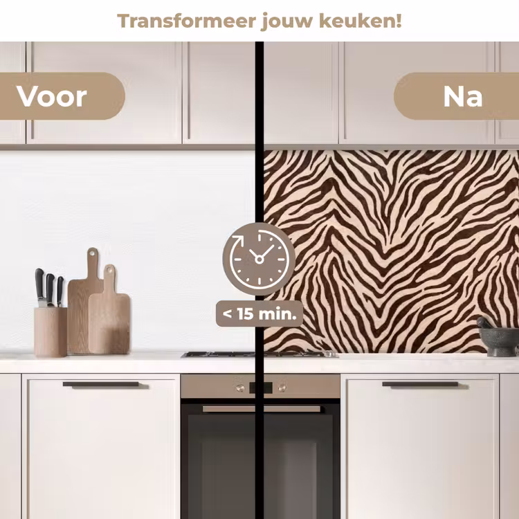 Zebra - Strepen - Bruin keuken achterwand 2 middel -voor-na2_NL