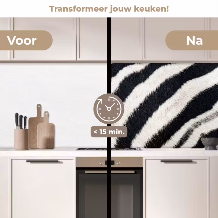 Zebra - Vacht - Klassiek - Zwart - Wit keuken achterwand 2 middel -voor-na2_NL