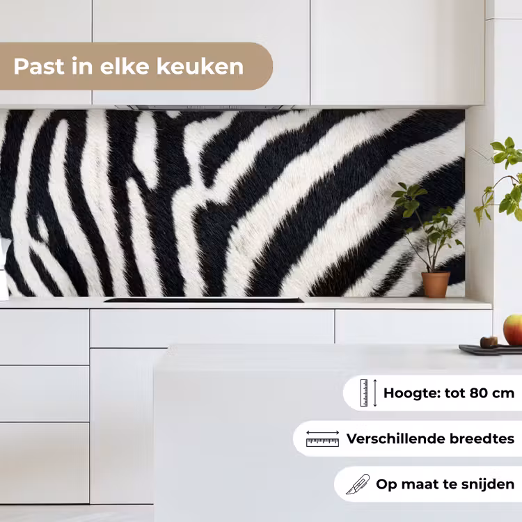 Zebra - Vacht - Klassiek - Zwart - Wit keuken achterwand 2 middel -sfeer4_NL