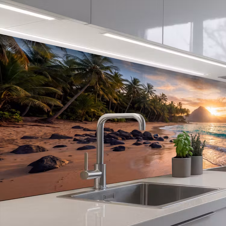 Zee - Berg - Landschap - Tropisch - Goud keuken achterwand 2 middel -3d_schuin