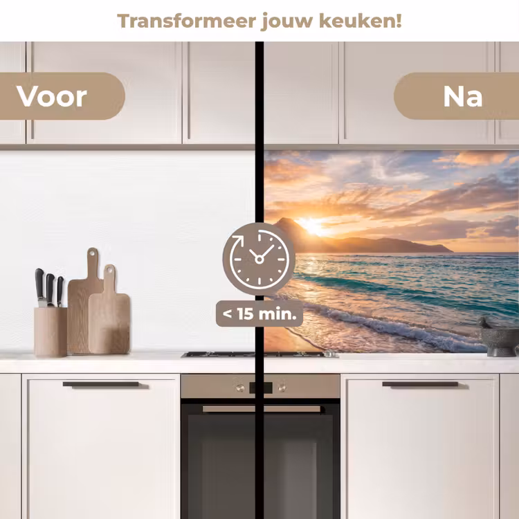 Zee - Berg - Landschap - Tropisch - Goud keuken achterwand 2 middel -voor-na2_NL
