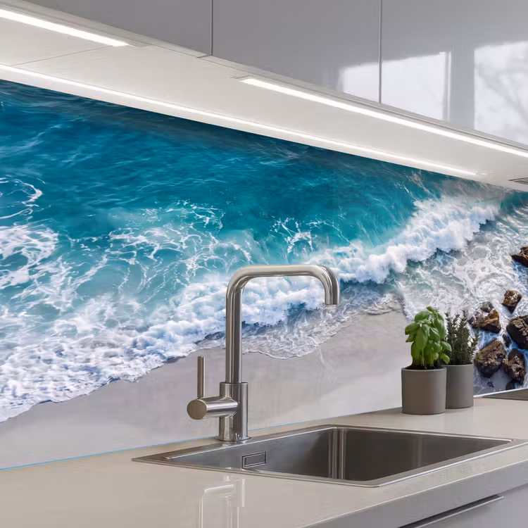 Zee - Golf - Strand - Natuur - Blauw keuken achterwand 2 middel -3d_schuin