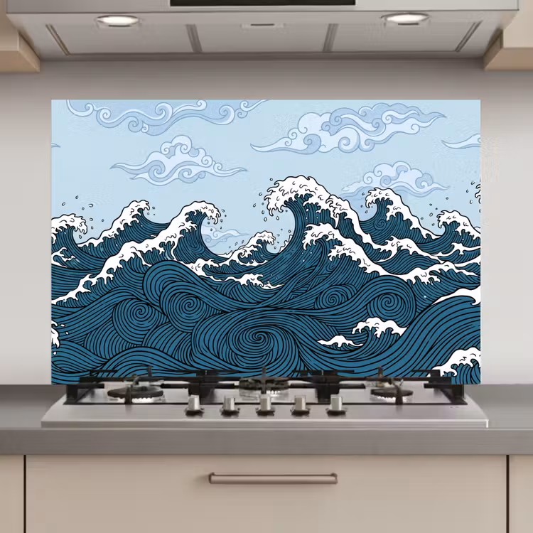 Zee - Golven - Japans - Natuur - Blauw keuken achterwand spatscherm klein -3d_website