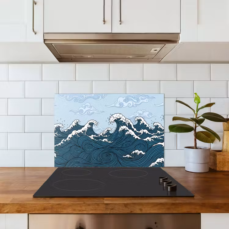 Zee - Golven - Japans - Natuur - Blauw keuken achterwand spatscherm klein -sfeer2
