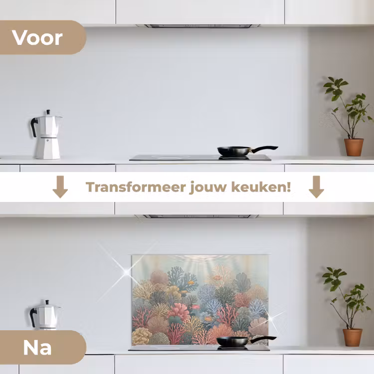 Zee - Koraal - Vis - Natuur - Kleurrijk keuken achterwand spatscherm klein -voor_na_NL