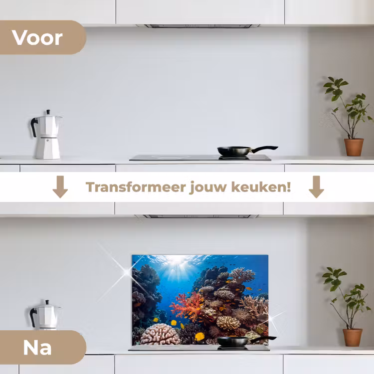 Zee - Koraalrif - Natuur - Levendig - Blauw keuken achterwand spatscherm klein -voor_na_NL