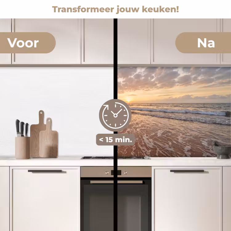 Zee - Kustlijn - Wolken - Landschap - Oranje keuken achterwand 2 middel -voor-na2_NL