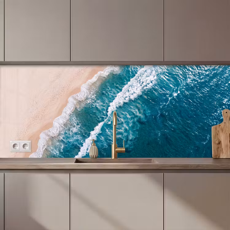 Zee - Strand - Golven - Natuur - Blauw keuken achterwand 2 middel zz_3dshopping