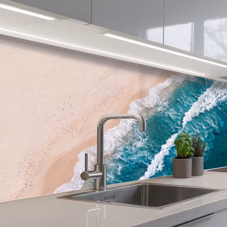Zee - Strand - Golven - Natuur - Blauw keuken achterwand 2 middel -3d_schuin