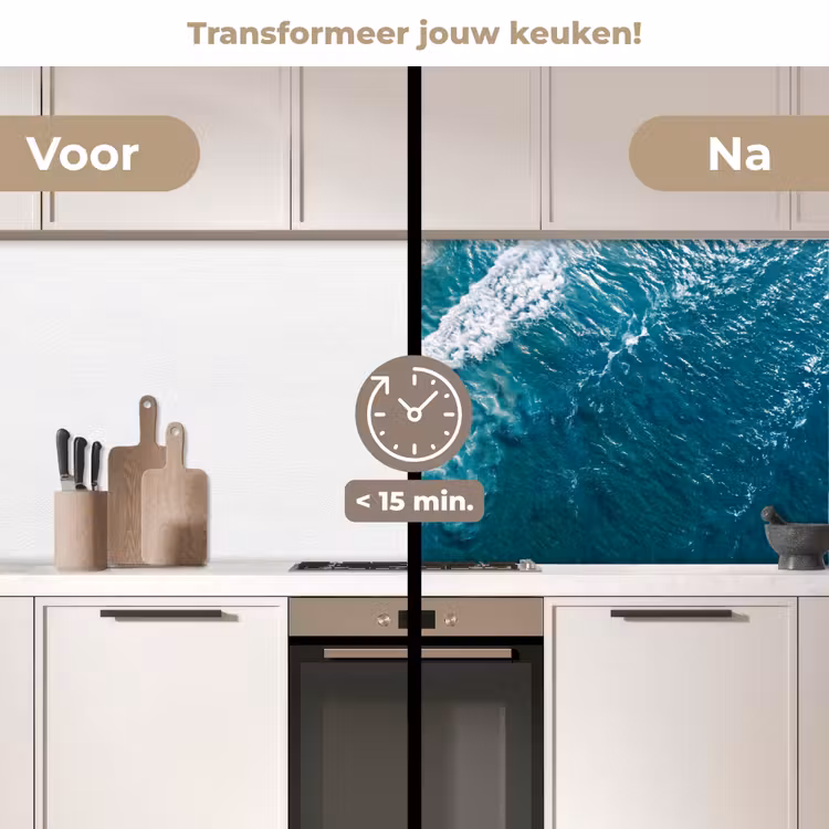 Zee - Strand - Golven - Natuur - Blauw keuken achterwand 2 middel -voor-na2_NL