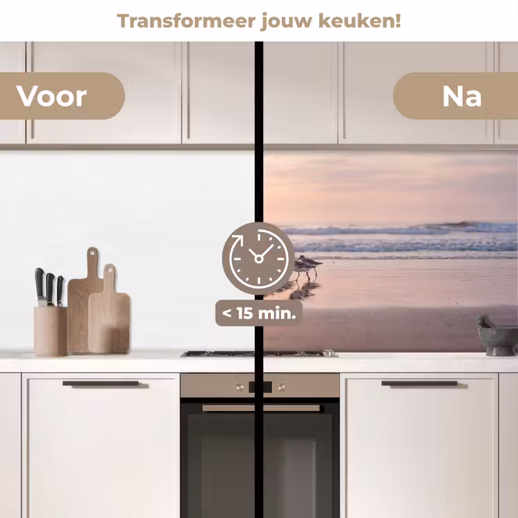 Zee - Vogels - Strand keuken achterwand 2 middel -voor-na2_NL