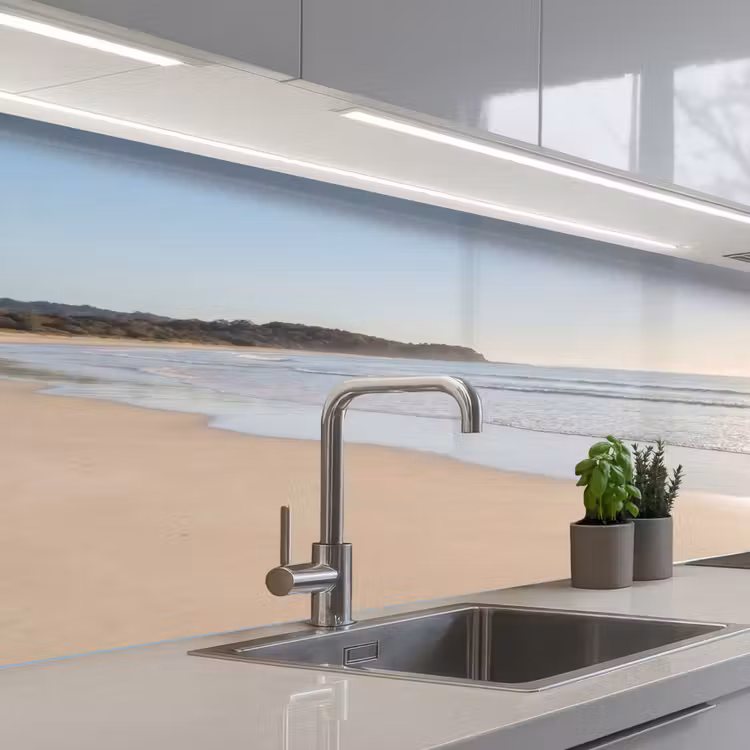 Zee - Zon - Zand keuken achterwand 2 middel -3d_schuin