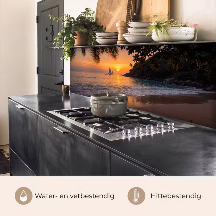 Zee - Zonsondergang - Boot - Natuur - Oranje keuken achterwand 2 middel -usp_NL