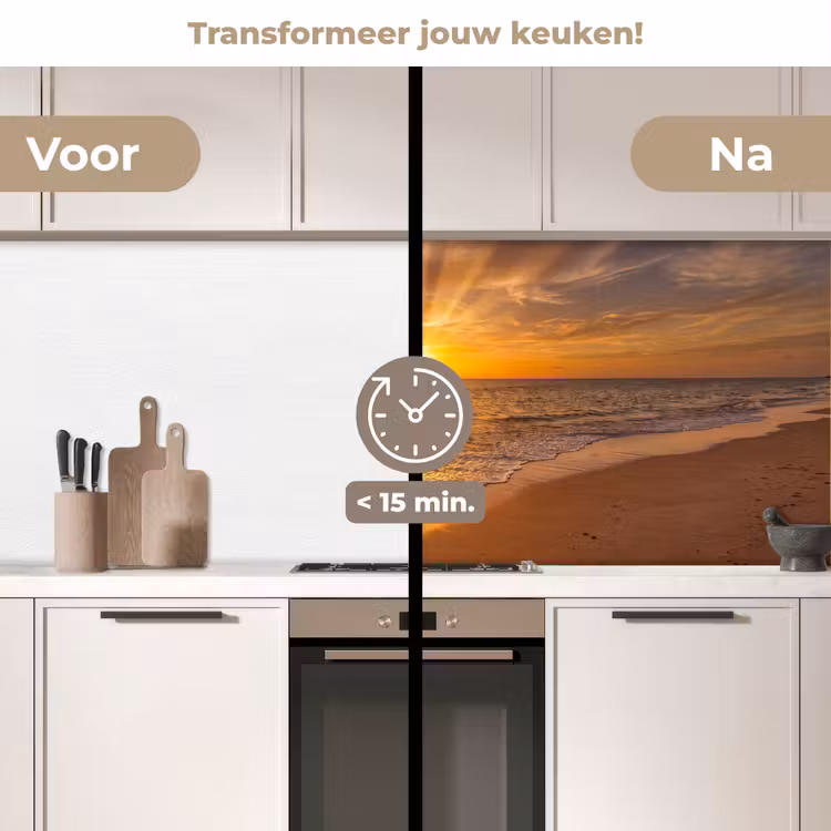 Zee - Zonsondergang - Golven - Kust - Oranje keuken achterwand 2 middel -voor-na2_NL
