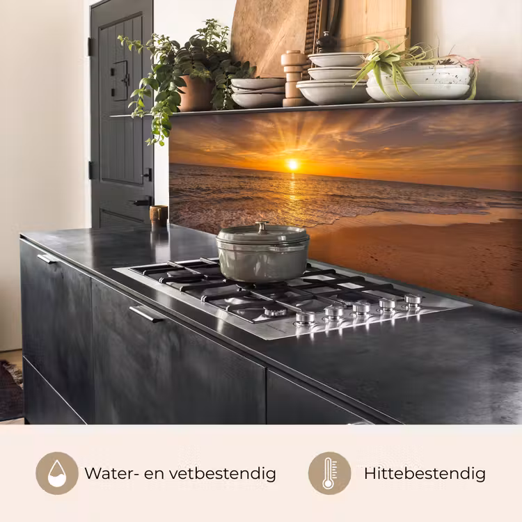 Zee - Zonsondergang - Golven - Kust - Oranje keuken achterwand 2 middel -usp_NL