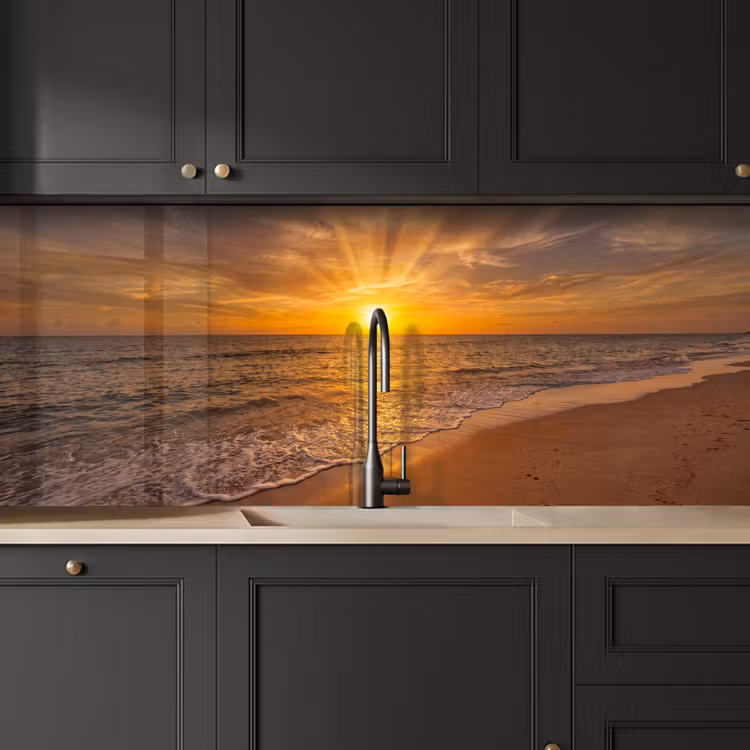 Zee - Zonsondergang - Golven - Kust - Oranje keuken achterwand 2 middel -sfeer1