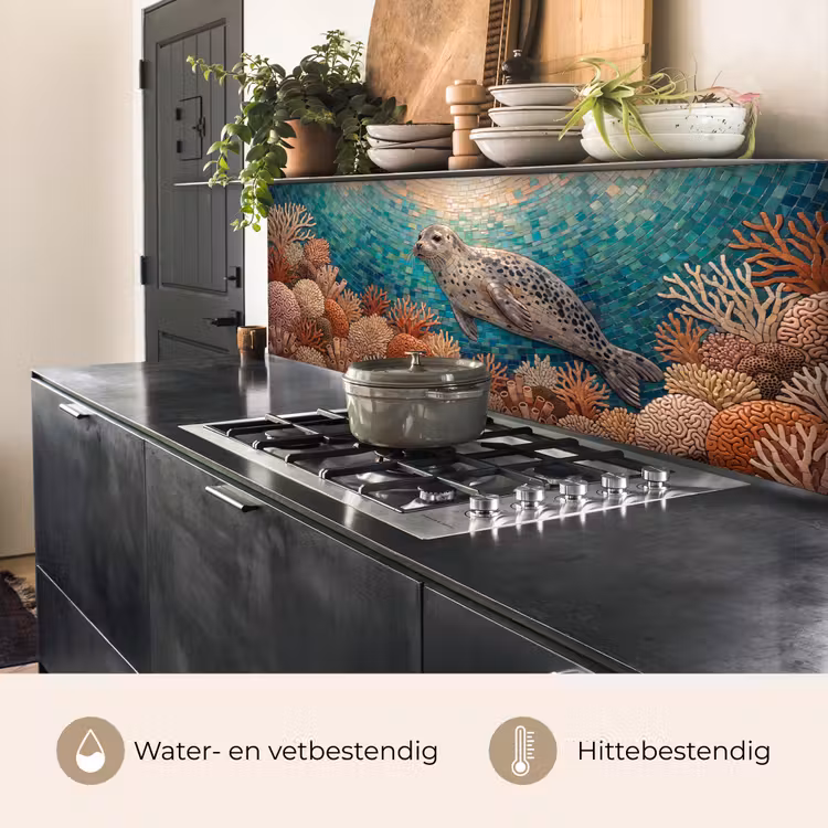 Zeehond - Mozaïek - Onderwater - Dieren - Blauw keuken achterwand 2 middel -usp_NL