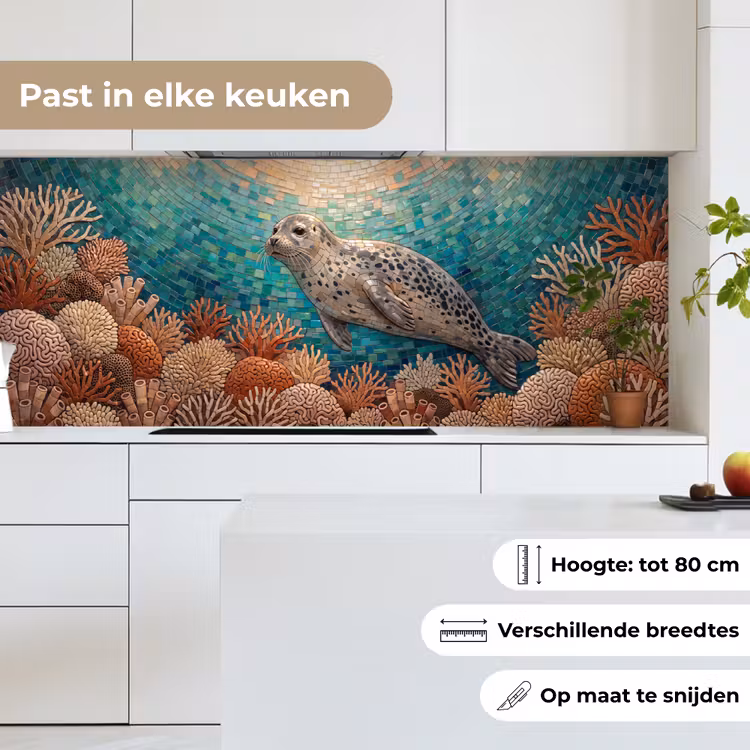 Zeehond - Mozaïek - Onderwater - Dieren - Blauw keuken achterwand 2 middel -sfeer4_NL