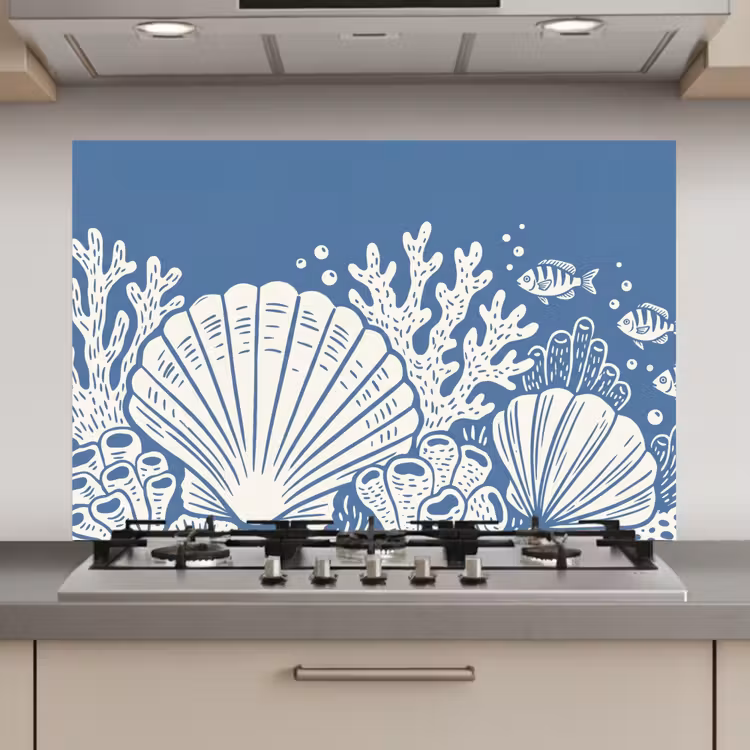 Zeeleven - Koraal - Schelp - Vis - Illustratie - Onderwater keuken achterwand spatscherm klein -3d_website