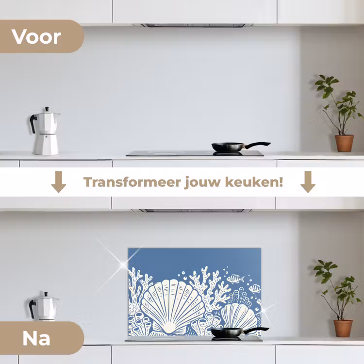Zeeleven - Koraal - Schelp - Vis - Illustratie - Onderwater keuken achterwand spatscherm klein -voor_na_NL