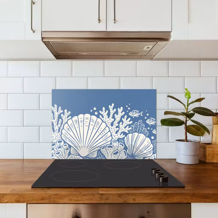 Zeeleven - Koraal - Schelp - Vis - Illustratie - Onderwater keuken achterwand spatscherm klein -sfeer2
