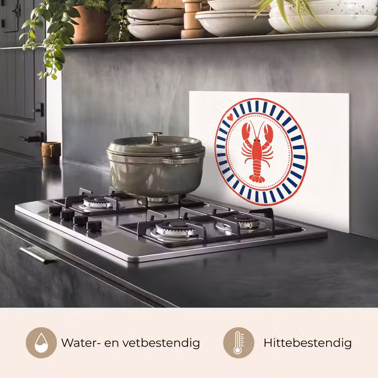 Zeeleven - Kreeft - Embleem - Grafisch - Rood keuken achterwand spatscherm klein -usp_NL