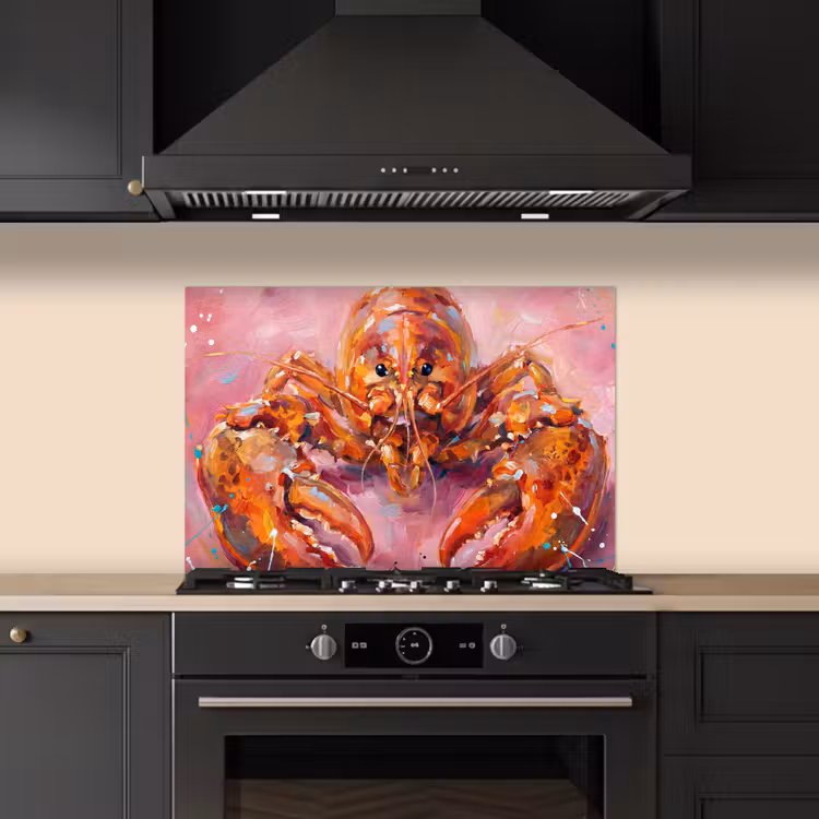 Zeeleven - Kreeft - Spatters - Abstract - Roze keuken achterwand spatscherm klein -sfeer1