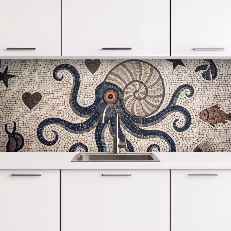 Zeeleven - Mozaïek - Kunst - Vintage - Beige keuken achterwand 2 middel -3d
