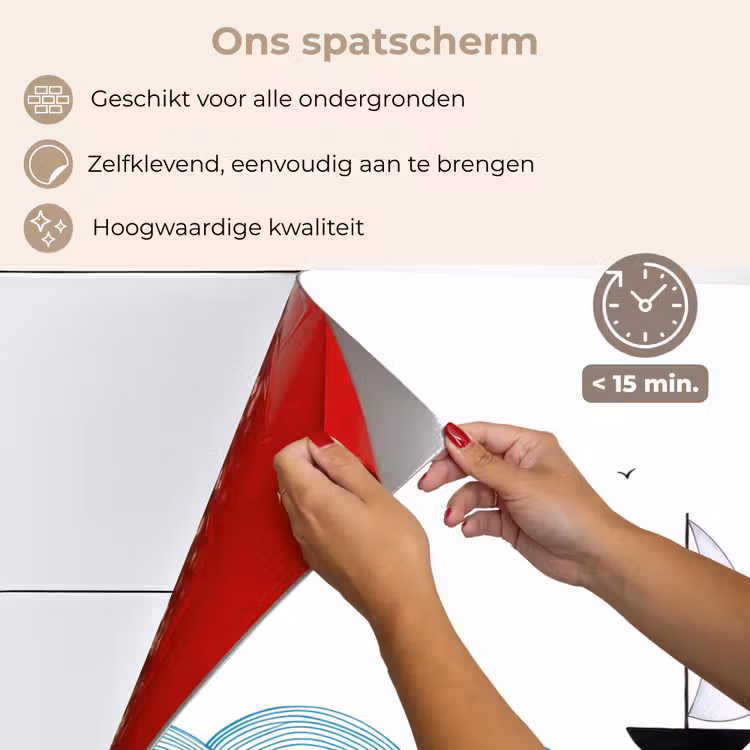 Zeilboot - Golven - Zee - Illustratie - Blauw keuken achterwand spatscherm klein -spatscherm_NL