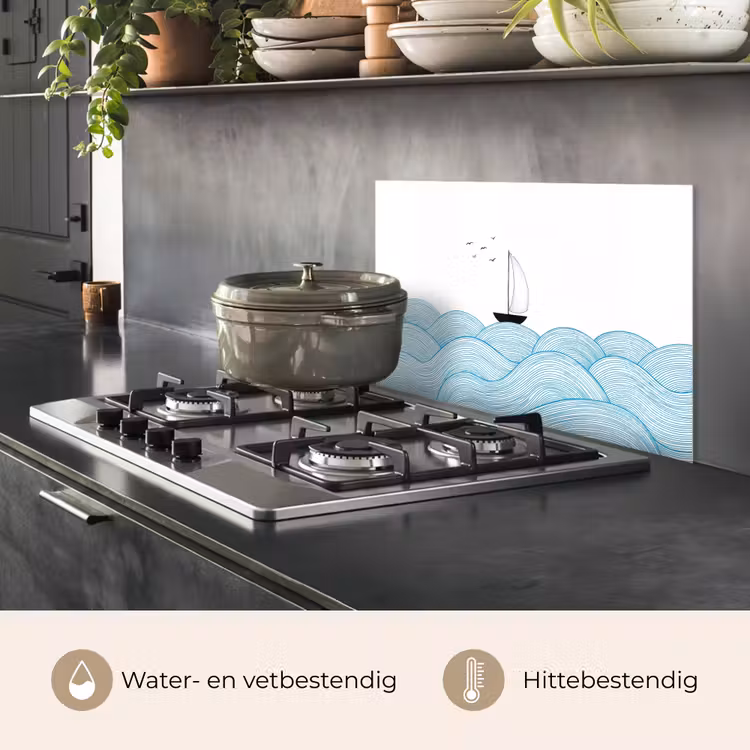 Zeilboot - Golven - Zee - Illustratie - Blauw keuken achterwand spatscherm klein -usp_NL