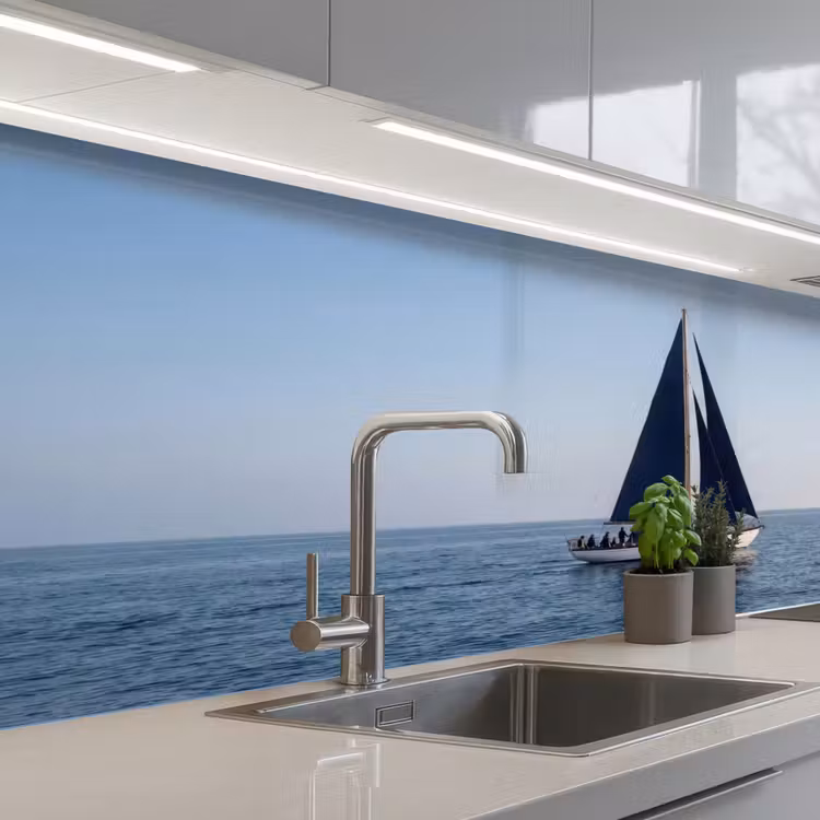 Zeilboot - Zee - Blauw keuken achterwand 2 middel -3d_schuin