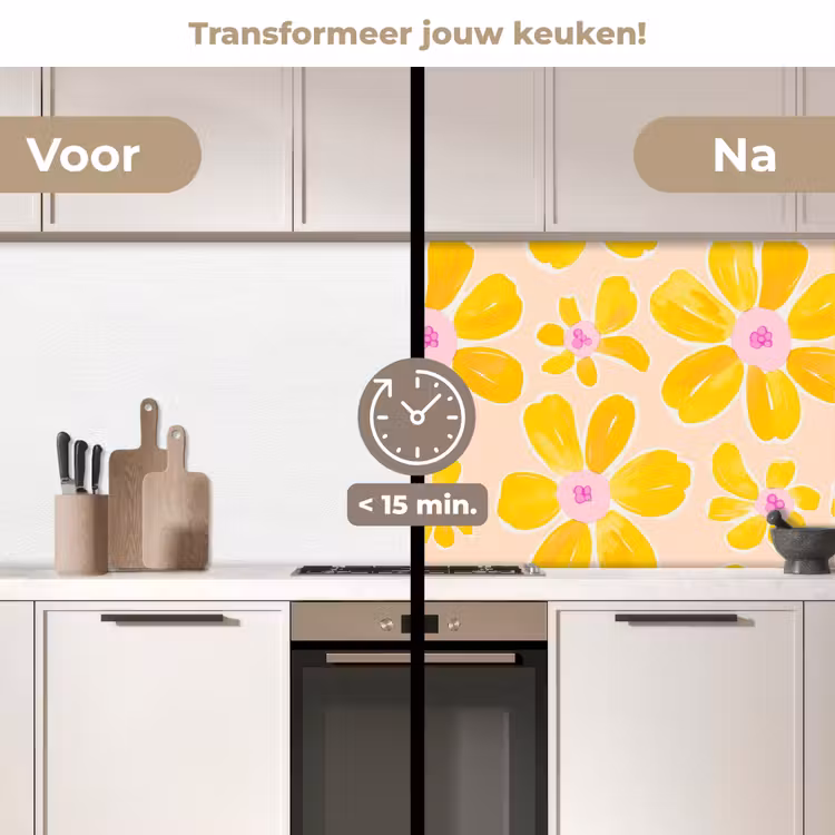 Zomers - Bloemen - Geel keuken achterwand 2 middel 871 -voor-na2_NL